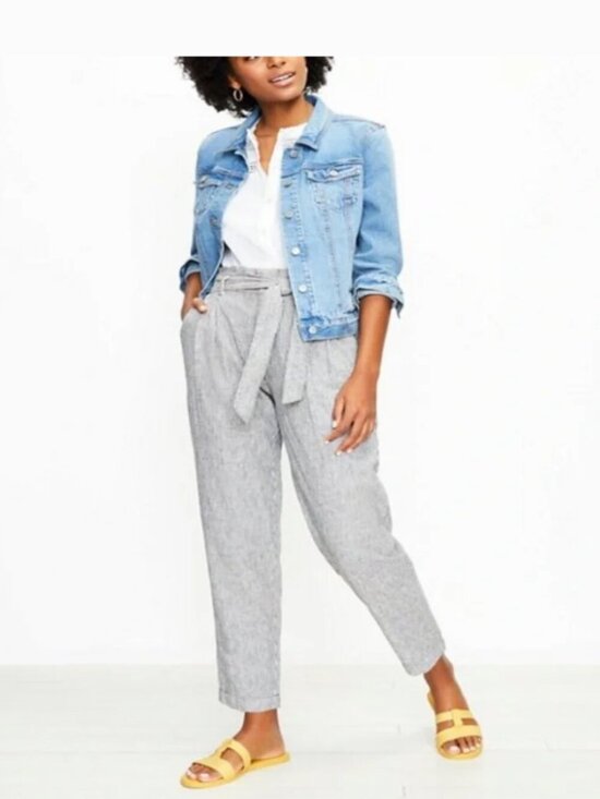 Lou & Grey Pants - Lou & Grey for LOFT Linen Blend Pants XS Taupe Tie Waist Utility Pocket Trouser